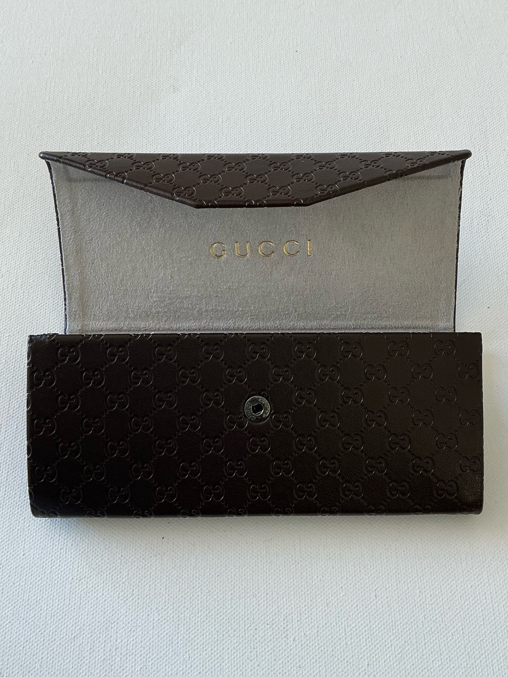 Gucci Brown Micro GG Embossed Folding Eyeglasses Sunglasses Hard Case